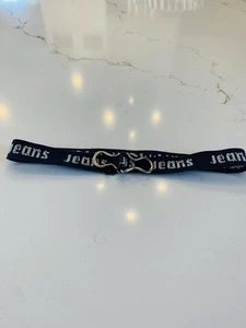 1970s Stretchy Belt with Jeans Jeans Graphics Navy Blue White Silver Bucklet - Picture 1 of 9