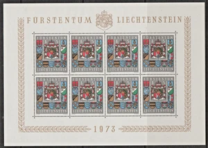 LIECHTENSTEIN - 1973 ARMS SHEET OF 8. SCOTT 533. MNH ** - Foto 1 di 1