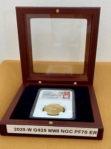 2020 End of World War II 75th Anniversary  W $25 Gold Medal PF70 ER V  LABEL - Picture 1 of 7