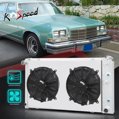 Radiador de aluminio de 3 filas con cubierta de ventilador para 78-85 Buick Regal/Chevy Impala Malibu Foto 1 de 4
