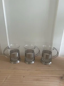 3 Vintage French Press Coffee Cups/Mugs Glass and Stainless - Picture 1 of 8