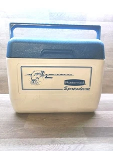 Vtg Rubbermaid Sportcooler 12 Blue & White Bass & Bird Dog Shotgun Nice Clean - Picture 1 of 11
