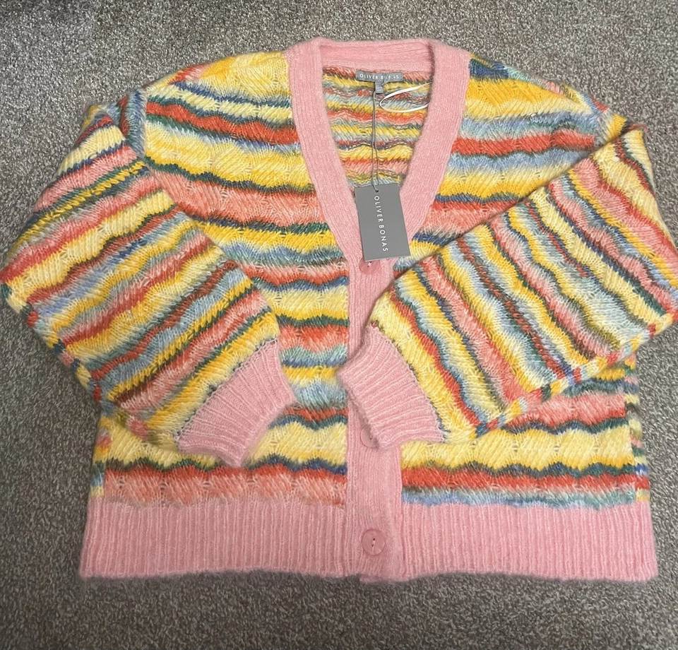 Oliver Bonas Multi Basket Weave Cardi Size 10 Orange/pink New With Tags - Image 1 of 1