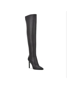 NINE WEST Womens Black Over The Knee Stretch Tacy Pointed Toe Stiletto Boots 9 M - Picture 1 of 3