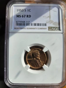 1953 S LINCOLN WHEAT CENT PENNY MS67 RD NGC - Picture 1 of 4
