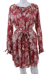 Mini abito donna Paige manica lunga buco della serratura con cintura floreale rosso multi taglia media - Foto 1 di 6