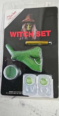 ZOELIBAT Hexen Set mit Kontaktlinsen Hexennase Gesichtsfarbe und Zahnschwarz Grün