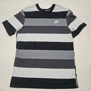 The Nike Tee Shirt Men Medium Black Gray Striped Logo Short Sleeve Cotton - Picture 1 of 8