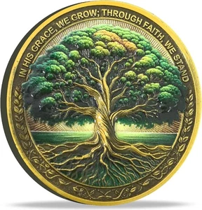 Christian Challenge Coin Tree of Fait Rooted in Grace Bible Verses Gift - Picture 1 of 6