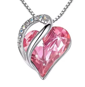 Collar colgante de piedra de nacimiento de cristal en forma de corazón CAJA DE REGALO DE TERCIOPELO de cumpleaños - Imagen 1 de 14