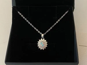 Zircon faux opal stone pendant necklace women silver plated necklace gift - Picture 1 of 7