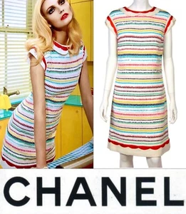 5K New Chanel Vintage 2008 Barbie White Red Stripe Sequin Dress 38 40 6 8 Vtg M - Picture 1 of 24