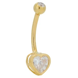 14k Gold Heart Shaped CZ in Bezel Setting Belly Ring - Picture 1 of 1