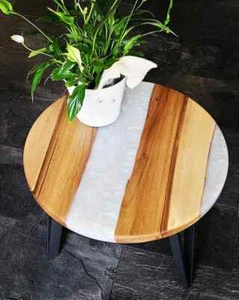 15" Epoxy Resin Wooden Corner Table Top Home Office Decor - Picture 1 of 1