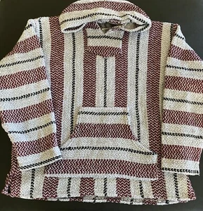 Baja Joe Drug Rug Poncho Youth L Large Hoodie Gray Burgundy Mexico Beach Hippie - Picture 1 of 9