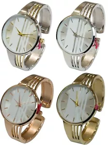 Blekon Collections Quartz Women's Elegant Striped Design Dial Cuff Bangle Watch - Picture 1 of 40