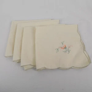 Juego de 4 Servilletas Bordadas Material Crema Naranja Flor 14" x 14" Motivo Floral - Imagen 1 de 5
