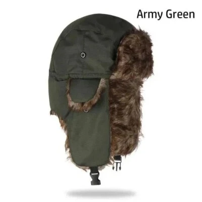 Sombrero de aviador trampero Ushanka verde invierno para hombre soldado ruso solapa gorra de piel sintética Foto 1 de 4