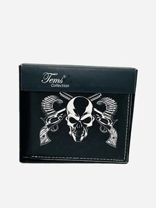 Colección Tems Motociclista Calavera Pistolas Cartera Negro Imitación Cuero Artesanal Punk Gótico - Imagen 1 de 7