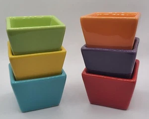 Set Of 6 Pier 1 Imports Appetizer Tasting Square Bowls 2 Oz Multi Color Ceramic  - Picture 1 of 10