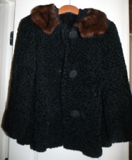 Womens Black Wool Mink Small Vintage Coat Jacket Genuine Miracurl Luxury Button