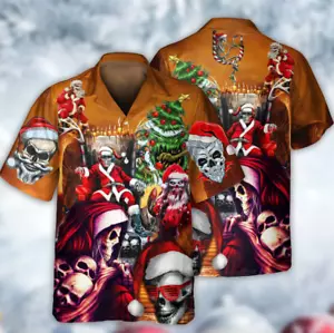 Skull Santa Claus Christmas Lovely 3D Hawaii Shirt US SIZE ALL OVER PRINT - Picture 1 of 3