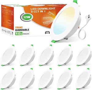 12W LED Downlight 1050Lm, 90-100Mm Cutout, Dimmable 3CCT 3000K Warm White 4000K - Picture 1 of 9