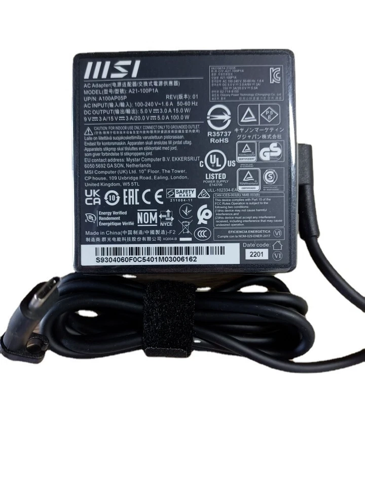 Genuine 100W USB-C Charger AC Adapter MSI Prestige 16 Evo A13M-259US A21-100P1A - Image 1 of 4