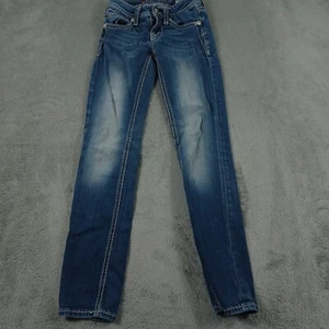 Miss Me Jeans Girls 8 Blue Denim Jeggings Crosses Rhinestones Stretch - Picture 1 of 9
