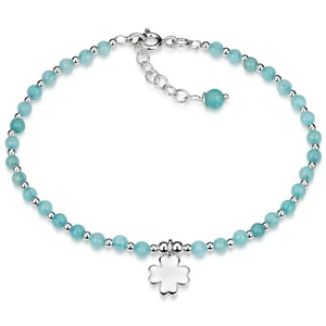 MATERIA Achat Armband hellblau mit Kleeblatt Anhänger aus 925 Silber - Foto 1 di 6