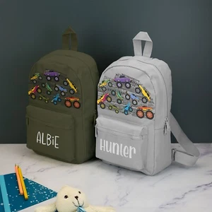 Personalisierter Monstertrucks Kinder Rucksack individuell mit Namen Farbwahl Tasche - Bild 1 von 25