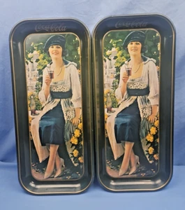 Pair 1973 COCA COLA TIN TRAY coke-cola vintage advertising memorabilia from 1921 - Picture 1 of 5