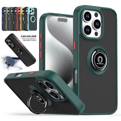 Funda mate con soporte de anillo magnético para iPhone 16 15 Pro Max 14 13 12 11 XR X Foto 1 de 4