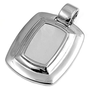Sterling Silver High Polish Rectangle Pendant Simulated Mother of Pearl Charm - Picture 1 of 2