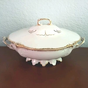 Antique Habsburg China Austria Covered Serving Casserole Dish Ornate White, Gold - Picture 1 of 15