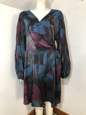 Ava Viv New Womens 1X Dress Longsleeved Wrap Front Elastic Waist Shimmer Fabric - Imagem 1 de 4