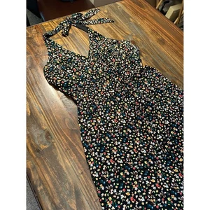 Miami Halter Jumpsuit XL Black Floral Sleeveless Wide Leg Rayon Blend Woman's - Picture 1 of 9