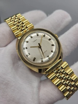 36 mm [N. Como Nuevo] TIMEX 1971 Eléctrico Tono Dorado 76060 4071 Vintage Retro 8.5" Foto 1 de 4