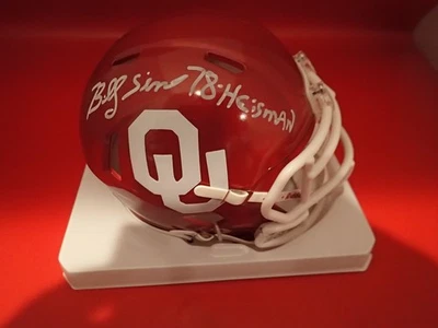 Minicasco firmado por Billy Sims Oklahoma Sooners con 78-Heisman JSA WB953397 Foto 1 de 3