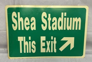 Shea Stadium Sign This Exit Plastic Vintage Street Sign Mets Fan Man Cave Green - Picture 1 of 10