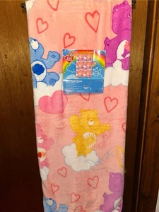 Care Bears Pink Throw Blanket 50 X 70 Hearts Clouds Soft Plush NWT! - Picture 1 of 5