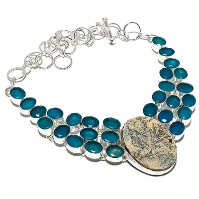 Psilomelane Dendrite, Calcedonio Gioiello Collana In Argento Sterling 925 18" - Immagine 1 di 4