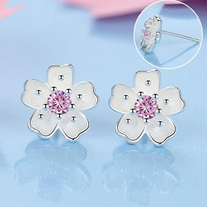 925 Sterling Silver Womens Jewellery Earrings Pink Stone Girls Jewellery New - Picture 1 of 8
