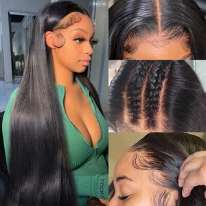 22inch Human Hair Wigs Straight Lace Front Wig 4×4 Lace Frontal Wigs for Women - Picture 1 of 8