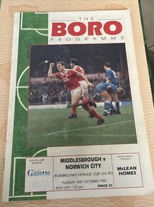 1990 Middlesbrough V Norwich city Football Programme LCup - Picture 1 of 3