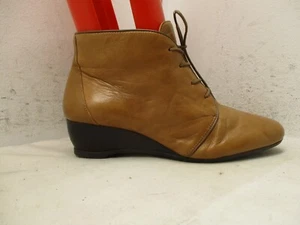 NURTURE Ellan Brown Leather Wedge Lace Up Ankle Boot Booties Womens Sz 8 M - Picture 1 of 10