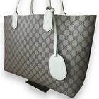Gucci Reversible Tote Bag Handbag Gg Sprem Logo Engraved White Leather Authentic