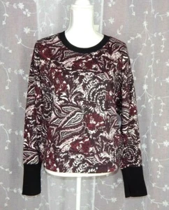 NWOT Women's LARGE Joie Floral Top Sweatshirt Cropped Multi BURGUNDY THUMB HOLES - Picture 1 of 8