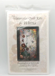 Whims Easy Watercolor Quilt Kit Hummingbird & Hollyhocks Quilting Hummingbirds - Picture 1 of 7