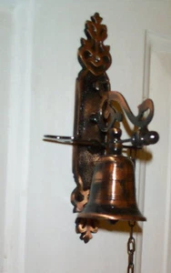 Antiqued Brass Door Bell with Chain, Old Vintage Style 8 1/8" NIP with Hardware - Picture 1 of 5